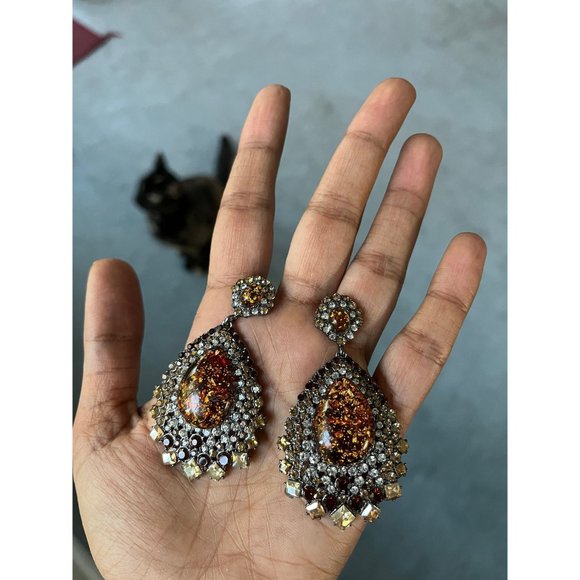 Brown crystal earrings big long brown rhinestone earrings  gold earrings - Picture 7 of 9